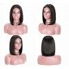 NIUDINNG Human Hair Wig Short Wig Bob 4x4 Lace Front Wigs Straight Wave Brazilian Remy Human Hair Natural Black Color Swiss L