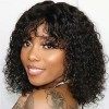 FASHION IDOL Short Curly Human-Hair Wigs with Bangs 10 Inch Jerry Curl Bob Wigs Human Hair Brazilian Virgin Human Hair None L