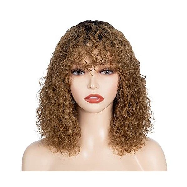 FASHION IDOL Short Curly Human-Hair Wigs with Bangs 10 Inch Jerry Curl Bob Wigs Human Hair Brazilian Virgin Human Hair None L