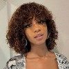 FASHION IDOL Short Curly Human-Hair Wigs with Bangs 10 Inch Jerry Curl Bob Wigs Human Hair Brazilian Virgin Human Hair None L