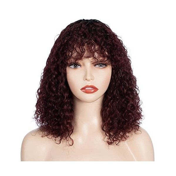 FASHION IDOL Short Curly Human-Hair Wigs with Bangs 10 Inch Jerry Curl Bob Wigs Human Hair Brazilian Virgin Human Hair None L