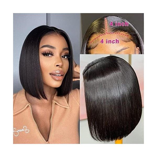 BLISSHAIR Lace Closure Bob Femme Naturel Wig - Perruque Bresilienne Bob Wigs - Cheveux Humain Femme Naturel 10 pouces