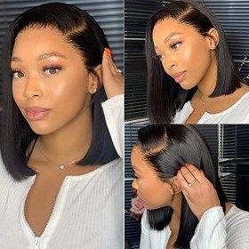 BLISSHAIR Lace Wig Perruques Bresilienne Wip Cap Bob Wig Cheveux Human Hair Naturels 10 pouces 