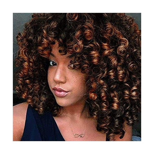 Colorfulpanda Perruque Femme Naturelle Bouclée Cheveux Kinky Curly Bob Afro Wigs pour Femme 150% Densité Perruque rouge 14 Po