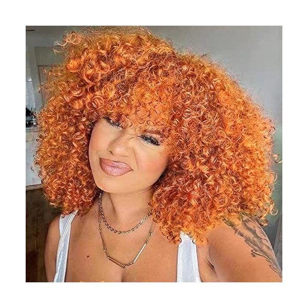 Colorfulpanda Perruque Femme Naturelle Bouclée Cheveux Kinky Curly Bob Afro Wigs pour Femme 150% Densité Perruque rouge 14 Po