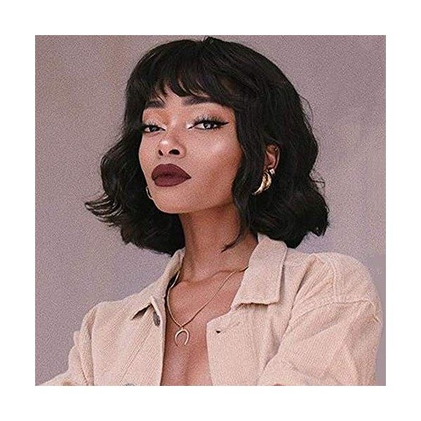 Perruques cheveux droits naturels de Brésil de 10 pouces avec frange, Human Hair Wigs Perruque de dentelle non en front Densi