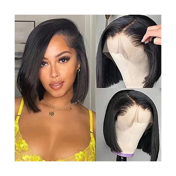 Supslova 13" x 4" Lace Front Wig Perruque Brésilienne Human Hair Vrai Cheveux - Bob Wig Courte - Femme Lisse Naturelle 130% D