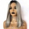 Lovestory Ombre Grey Short Bob Wigs For Women Fashion Straight Synthetic Lace Front Wigs 180 Density 14 inch 