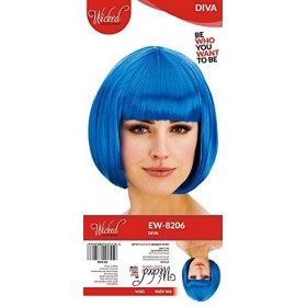 Wicked Ladies Diva Short Bob with Fringe Hair Wig-Blue