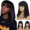 Short Bob Wig Human Hair Lace Front wig with Bangs 180% Density with Natural Hairline Pre Plucked Can be Styled 8inch, Natur