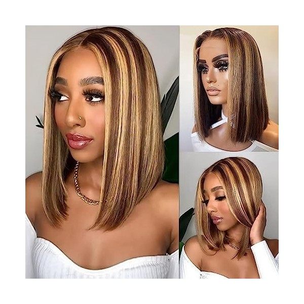 4/27 Highlight Perruque Bresilienne Short Bob Lace Front Wigs Human Hair Wigs Straight Human Hair Bob Wigs Pre Plucked 13x4 G