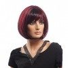 Kolight 27,9 cm Mode Bicolore Burgundy-black courte droite Bob femmes filles de remplacement de cheveux Wigs-free Cap + Peign