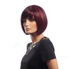 Kolight 27,9&nbsp;cm Mode Bicolore Burgundy-black courte droite Bob femmes filles de remplacement de cheveux Wigs-free Cap + Peign
