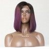 Maycaur Ombre Purple Lace Front Wigs Short Straight Full Lace Human Hair Wig Fashion Bob Wigs 150 Density 12inch lace front w