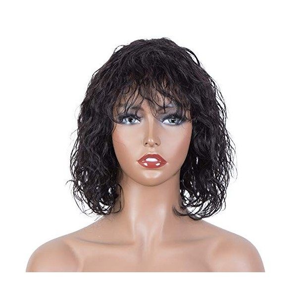 FASHION IDOL Bob Perruque de Cheveux Humains Bouclés pour Femmes Noires 10 Pouces Brésilienne Vierge de Cheveux Humains Court