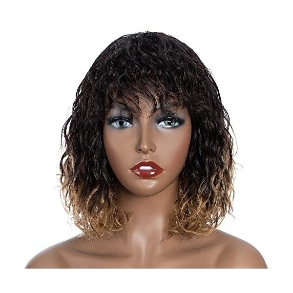 FASHION IDOL Bob Perruque de Cheveux Humains Bouclés pour Femmes Noires 10 Pouces Brésilienne Vierge de Cheveux Humains Court