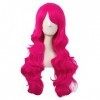 MapofBeauty 28 Pouces/70 cm Haut-température fibre Side Frange Longue Vague Bouclé Cheveux Cosplay Perruques Hot Rose 