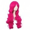 MapofBeauty 28 Pouces/70 cm Haut-température fibre Side Frange Longue Vague Bouclé Cheveux Cosplay Perruques Hot Rose 