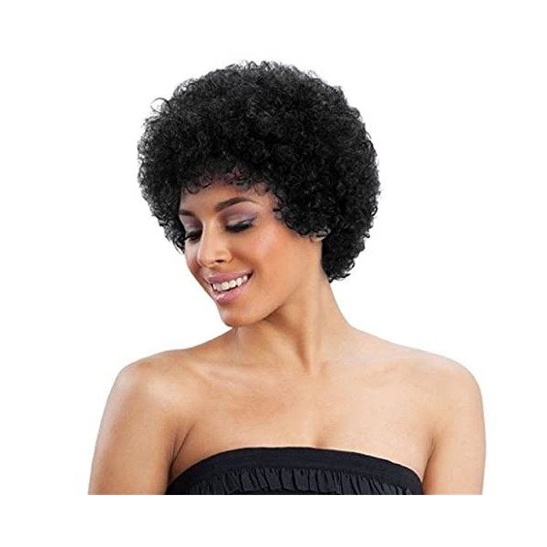 Perruque Bresilienne Courte Perruque Afro Femme Naturelle avec Frange Kinky Bouclée Perruque Cheveux Humain Pour les Femmes N