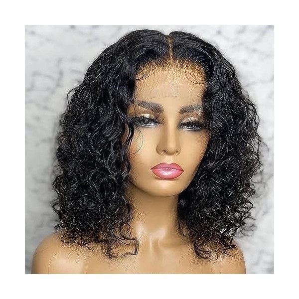 Singlebest Lace Closure Wig Cap Court - Perruque Afro Human Hair - Meche Cheveux Naturels Brésilienne Water Wave Curly Bouclé