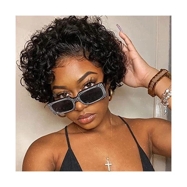 Perruque Femme Naturelle Bresilienne 13x4 Lace Frontal Wig Human Hair 100% Perruque Afro avec Frange Kinky Culry Bouclée Cour