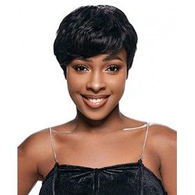 PHOCAS Perruques courtes de cheveux humains Perruques courtes de lutin avec frange Perruque coupe de lutin courte droite-noi