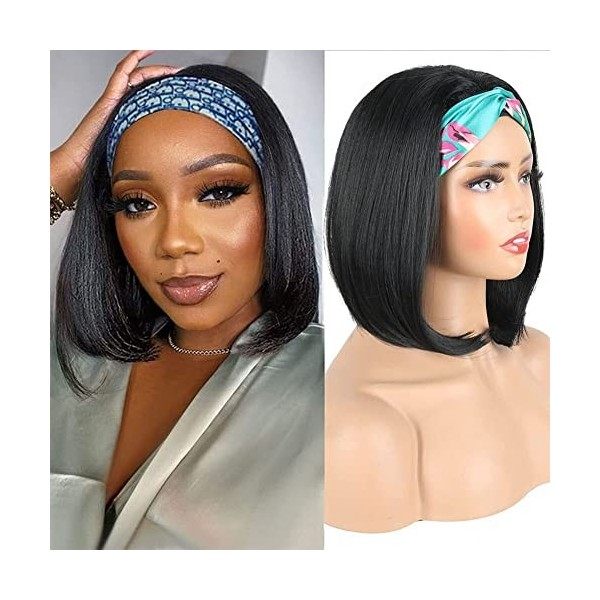 Yavida Perruque Bandeau Cheveux Humain Perruque Bresilienne Bob Wig Courte Perruque Femme Naturelle Cheveux Humains Densité d