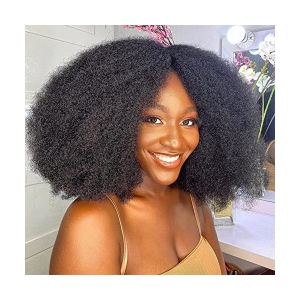 Perruque Afro Femme Perruque Bresilienne Courte Perruque Afro Femme  Naturelle avec Kinky Bouclée 100% Perruque Cheveux Humain