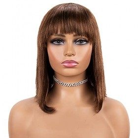 iShine Perruque Brésilienne Cheveux Humains Naturels Courts Bob Perruques Droites Naturelles Remy Perruques de Cheveux Humain