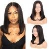 Huarisi 14”Glueless Human Hair Wigs Bob Middle Parting Wig Straight Brazilian Hair Wigs for Women Without Bang T Part Lace Wi