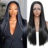 SOKU Long Straight Lace Front Perruques Synthétiques Aspect Naturel 66 cm Couleur Noire Pré-Plumé Partie Moyenne Transparent 