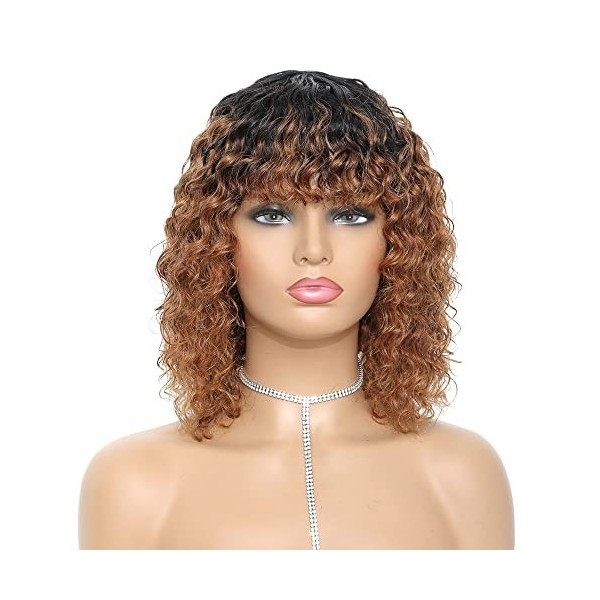 iShine 12 Pouces Perruques de Cheveux Humains Courts pour Femmes Noires Naturelle Brésilienne Bouclée Afro Perruque avec Fran