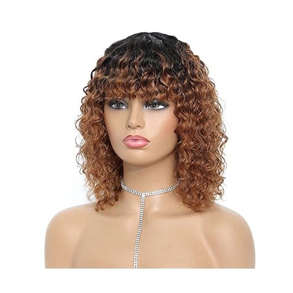 iShine 12 Pouces Perruques de Cheveux Humains Courts pour Femmes Noires Naturelle Brésilienne Bouclée Afro Perruque avec Fran