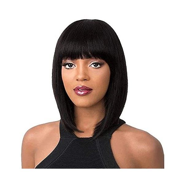 iShine Perruque courte Bob avec frange pour les femmes noires perruque bob noire perruque femme courte cheveux synthétiques d