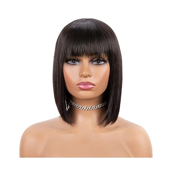 iShine Perruque courte Bob avec frange pour les femmes noires perruque bob noire perruque femme courte cheveux synthétiques d