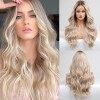 Perruque Lace Front Wig Ombre Blonde Perruque pour Femmes Perruques Synthétiques Longues Ondulées BLONDE UNICORN Partie Moyen