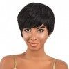 Perruques de cheveux brésiliens humains courts pour femmes noires - Coupe pixie avec frange pour cosplay, fête - 15 cm, noir 