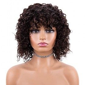 iShine 12 Pouces Perruques de Cheveux Humains Courts pour Femmes Noires Naturelle Brésilienne Bouclée Afro Perruque avec Fran