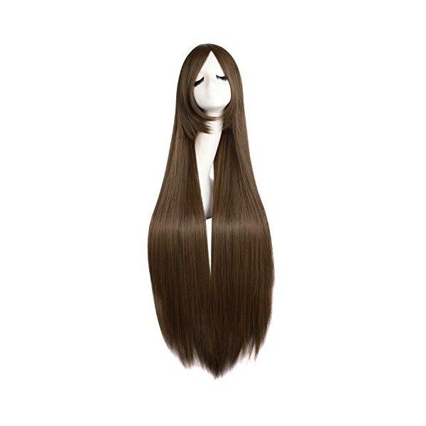 MapofBeauty 39 Pouce/100cm Lady Fashion Longue Ligne Droite Cheveux Animation Perruque Cosplay Perruque Brun 