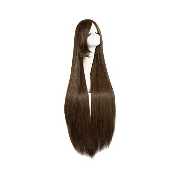 MapofBeauty 39 Pouce/100cm Lady Fashion Longue Ligne Droite Cheveux Animation Perruque Cosplay Perruque Brun 