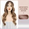 FESHFEN Perruques Brune Longue Ondulées pour Femme, Lace Frontal Naturelle Balayage Brune Perruque Cheveux Synthétiques pour 