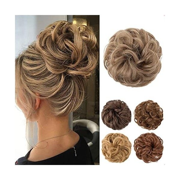 JJstar Chignon Postiche Cheveux Grande Postiches Bouclés Ondulés Chouchou Cheveux Naturel Faux Chignon Elastique pour Femmes 