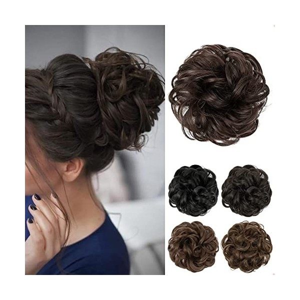 JJstar Chignon Postiche Cheveux Grande Postiches Bouclés Ondulés Chouchou Cheveux Naturel Faux Chignon Elastique pour Femmes 