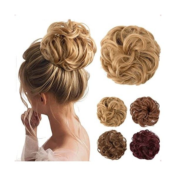 JJstar Chignon Postiche Cheveux Grande Postiches Bouclés Ondulés Chouchou Cheveux Naturel Faux Chignon Elastique pour Femmes 