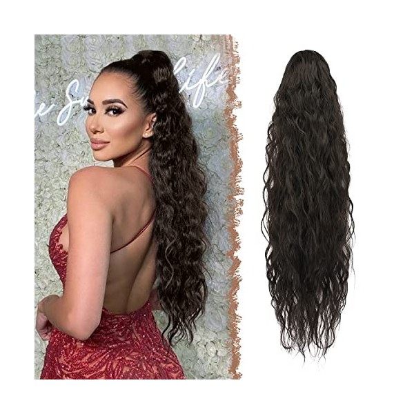 FESHFEN Ponytail Cheveux Naturel Cordon Ponytails Extension Longue Noir Naturel Bouclée Ondulée Postiche Queue de Cheval Exte