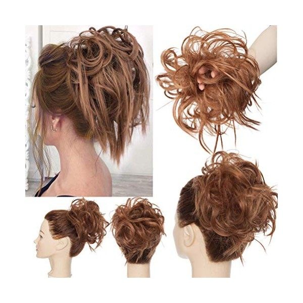 Postiche Chignon Cheveux Naturel Chignon Bouclé Chouchous Extensions de Cheveux Scrunchies Ondulés Tousled Updo Bun Extension