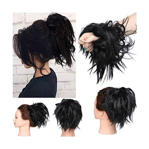 Postiche Chignon Cheveux Naturel Chignon Bouclé Chouchous Extensions de Cheveux Scrunchies Ondulés Tousled Updo Bun Extension