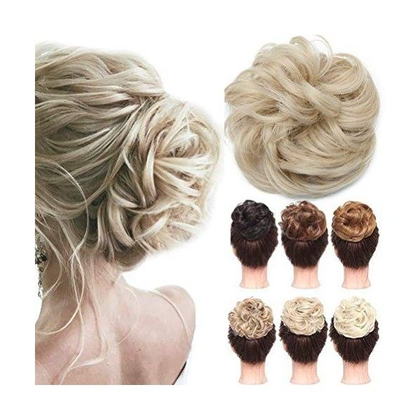 Postiche Chignon Cheveux Naturel Chignon Bouclé Chouchous Extensions de Cheveux Scrunchies Ondulés Tousled Updo Bun Extension