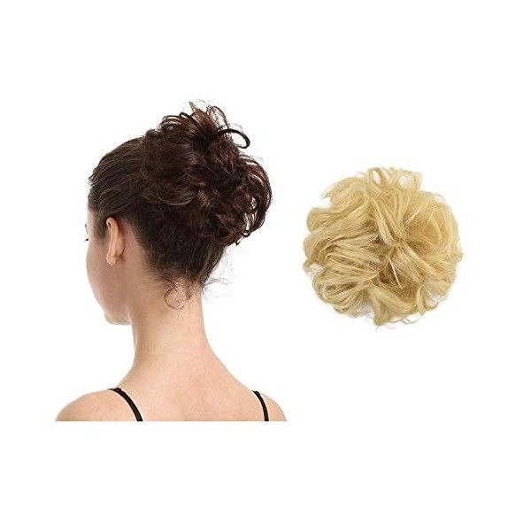 BARSDAR Postiches Cheveux Chignon 100% Cheveux Humain Naturel Bouclé Chouchou Chignon Coiffé Décoiffé Extensions de Cheveux C