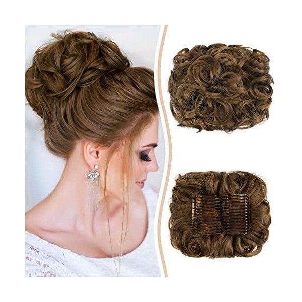 Sofeiyan Extensions a Clip Cheveux Naturel Bouclés Postiche Cheveux Peigne Postiche Cheveux Courts Ondulés Chouchou Postiche ...